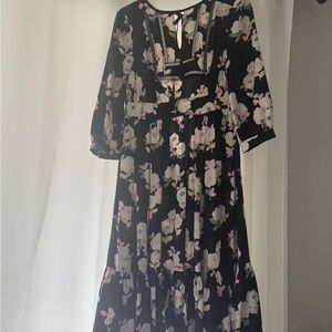 kate spade Black Maxi Dress with Pink & Cream Floral Print